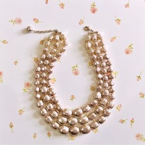 3 Strand Chunky Beaded Champagne Gold colored necklace